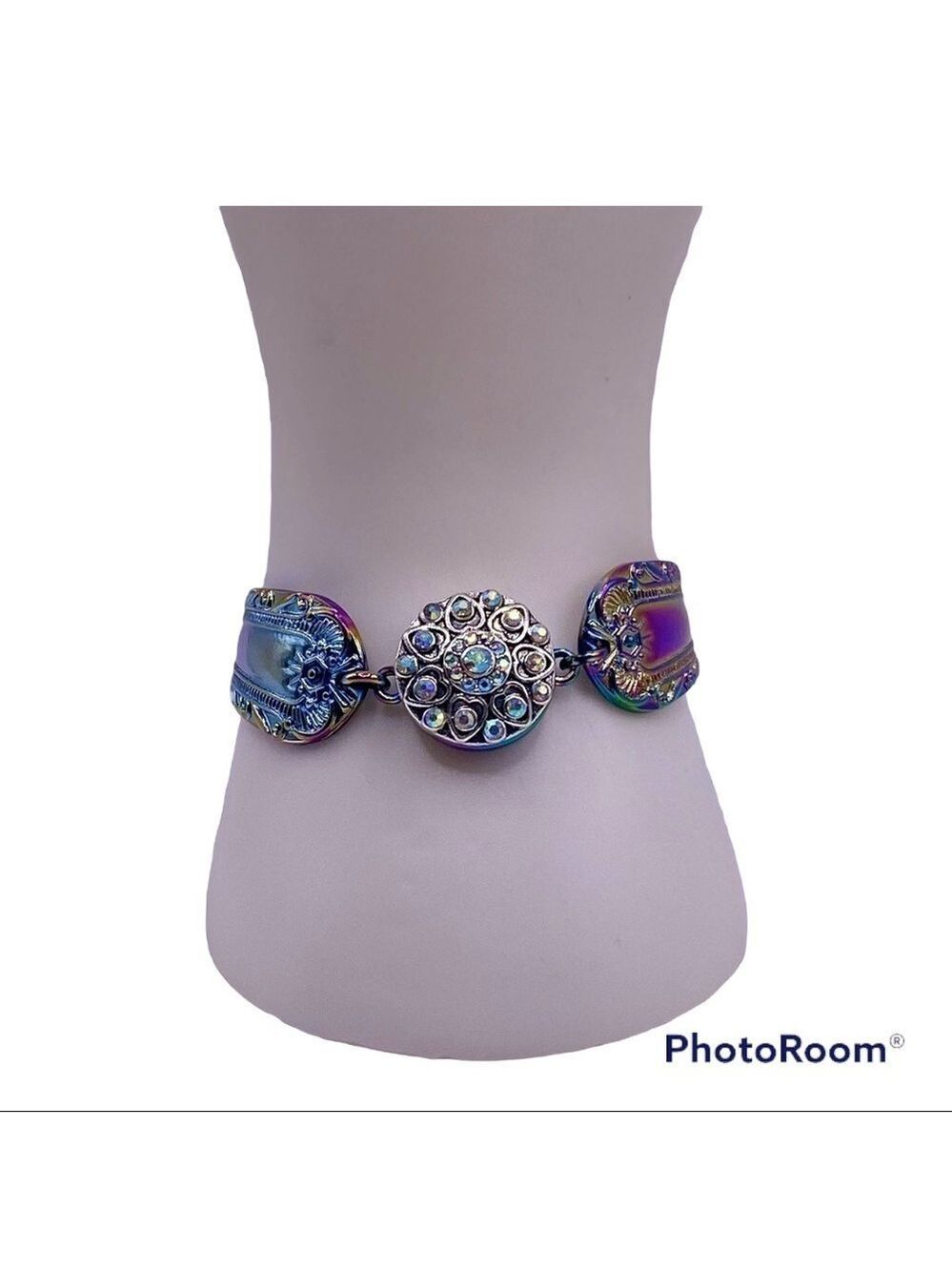 Multicolored Snap Jewelry Spoon Bracelet w/18mm Dazzling Iridescent Snap.  VIDEO